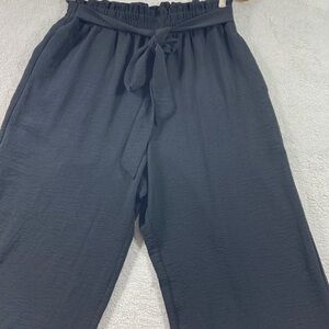 Sucolan Women Wide Leg Pants Size M Black Paper Bag Elastic Waist Tie Belt
